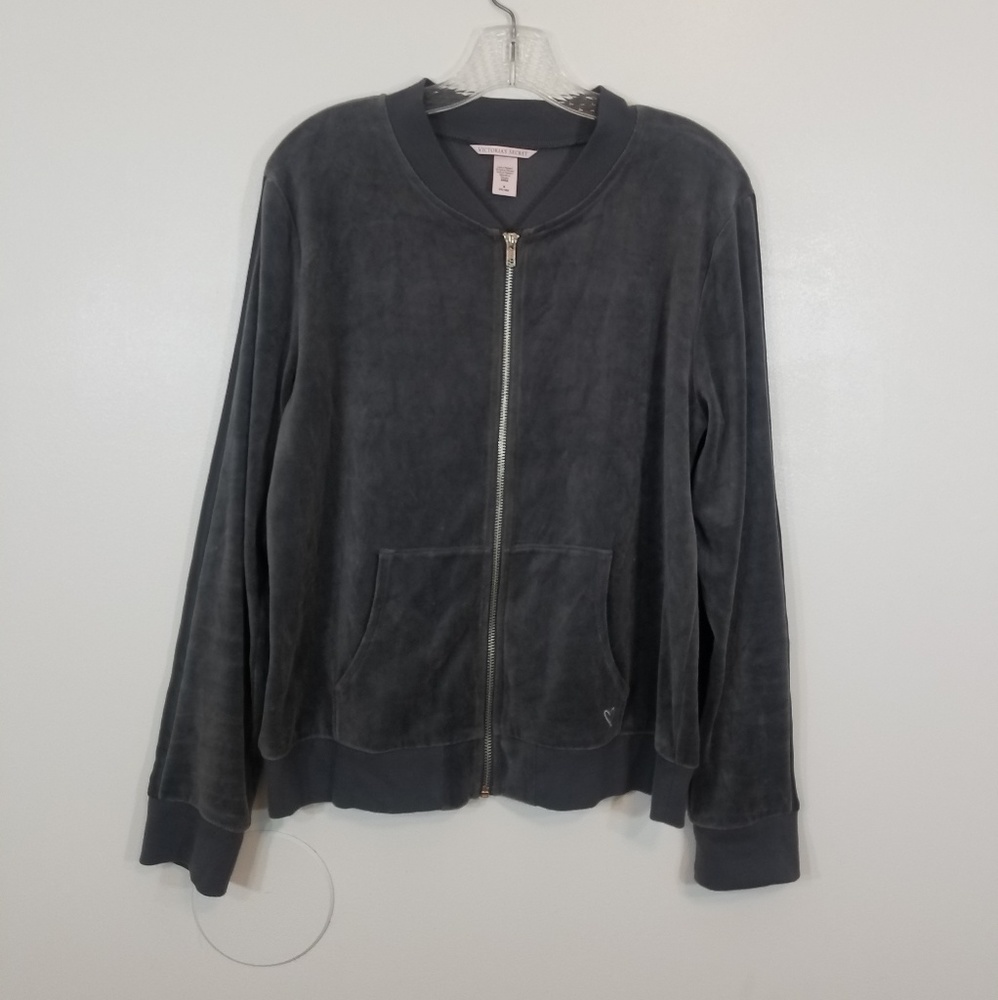 Victoria Secret Love Zip Up Gray Suede Sweater
